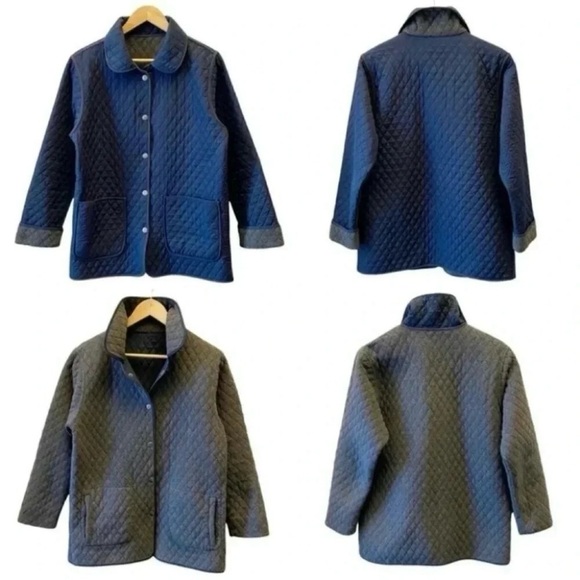 Vintage Jackets & Blazers - Vintage Quilted Barn Jacket Utility Chore Coat Reversible Blue Grey Small